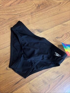 NWT Speedo Black Swim Briefs with Rainbow Logo